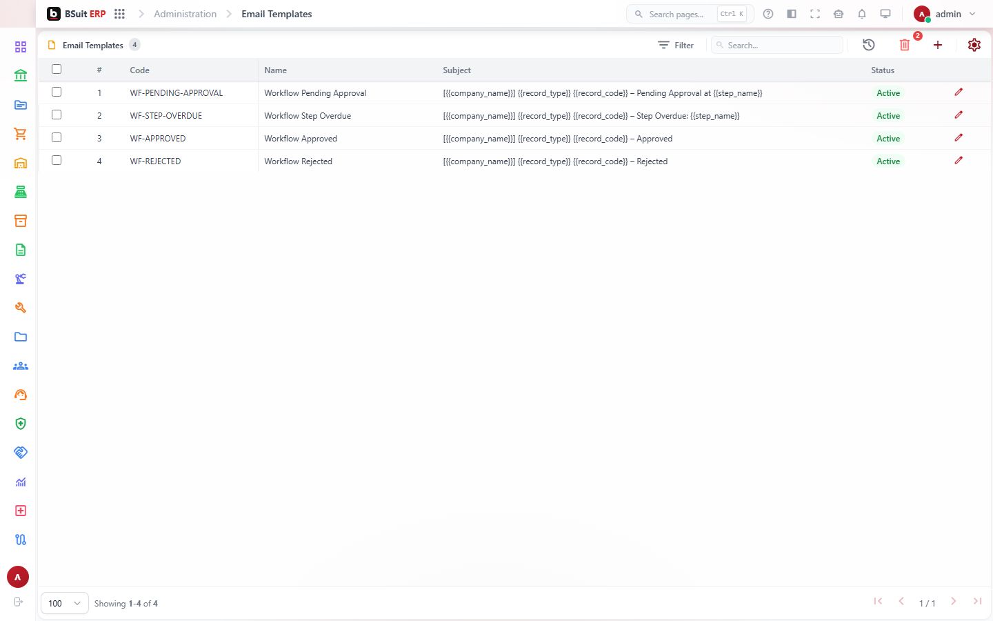 Screenshot of the Email Templates page