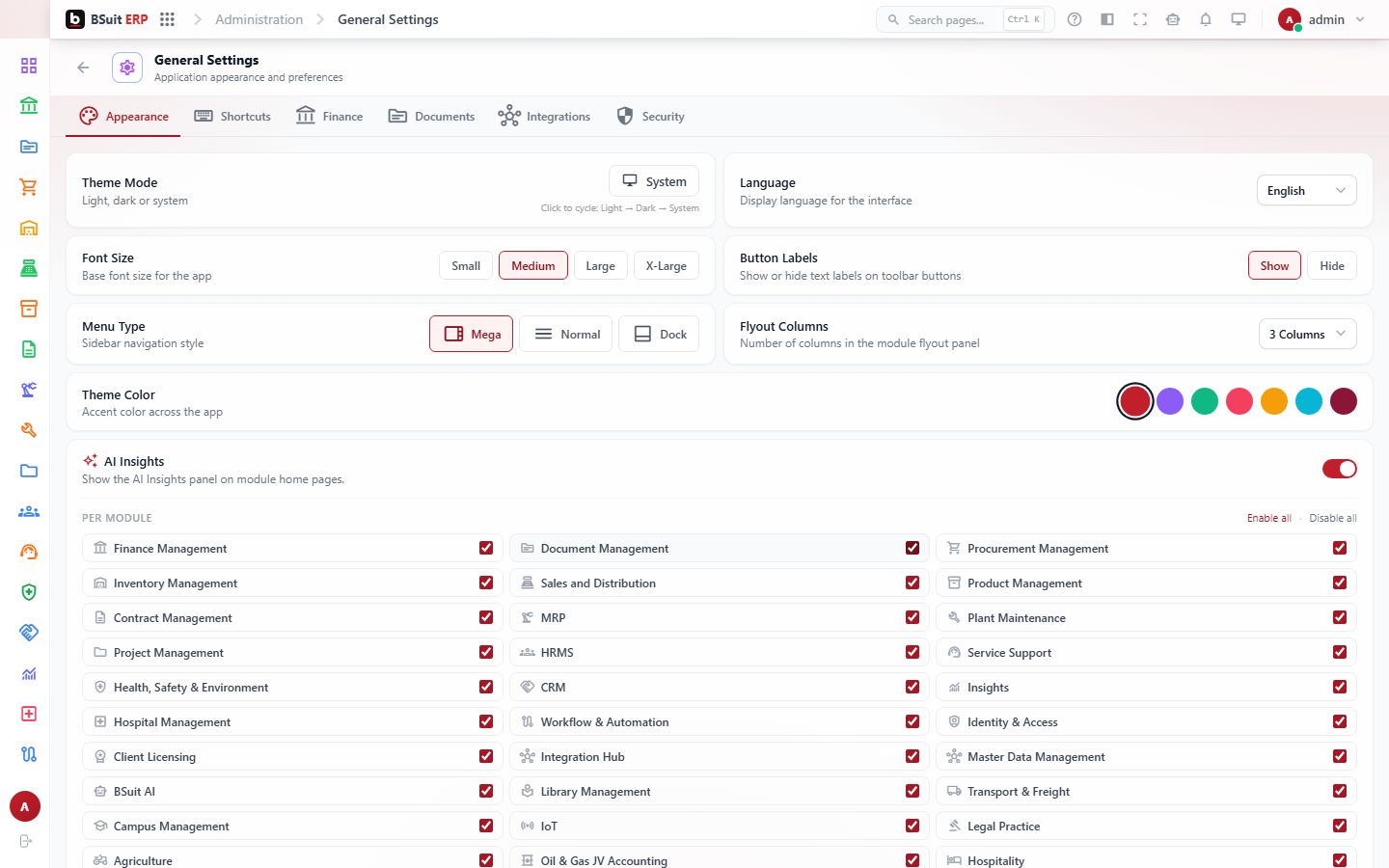 Screenshot of the General Settings page