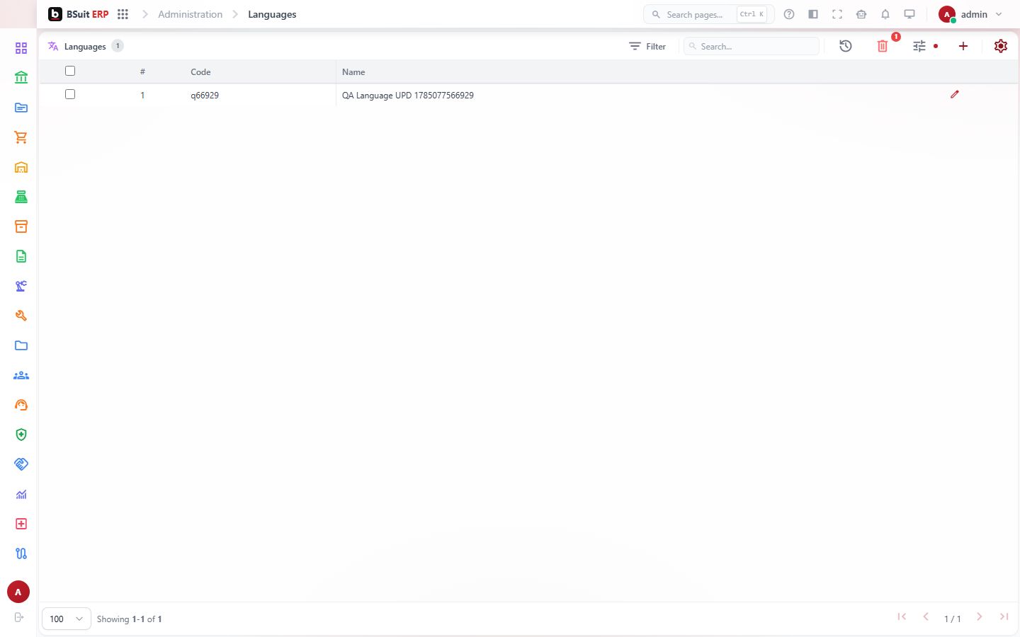 Screenshot of the Languages page
