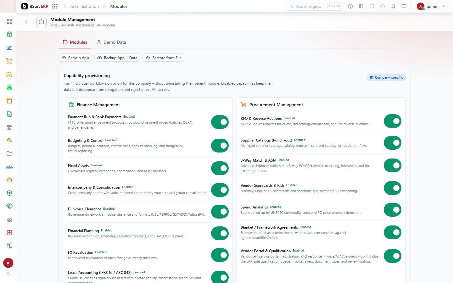 Screenshot of the Module Management page