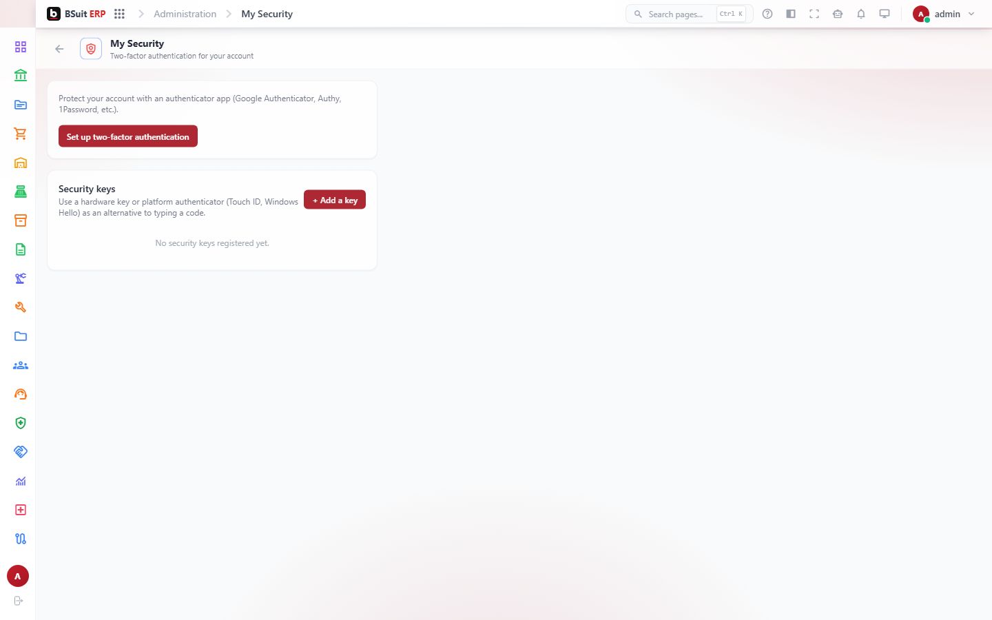 Screenshot of the My Security page