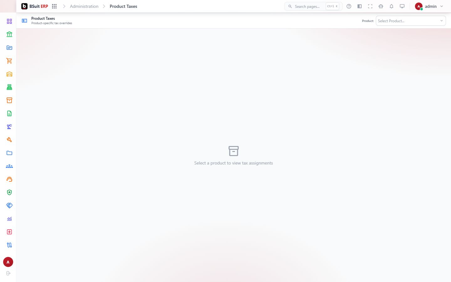 Screenshot of the Product Taxes page