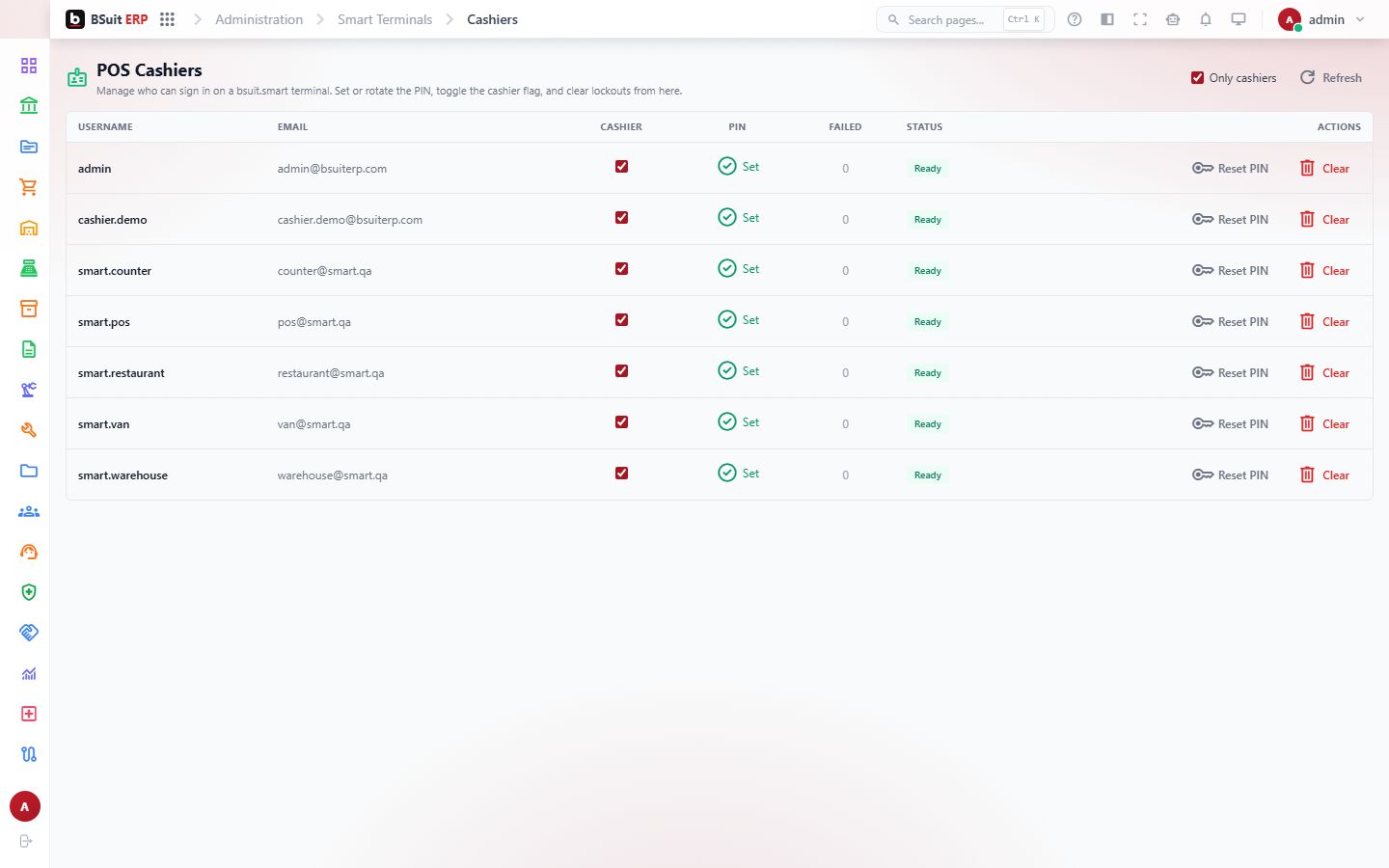 Screenshot of the Smart Terminals page