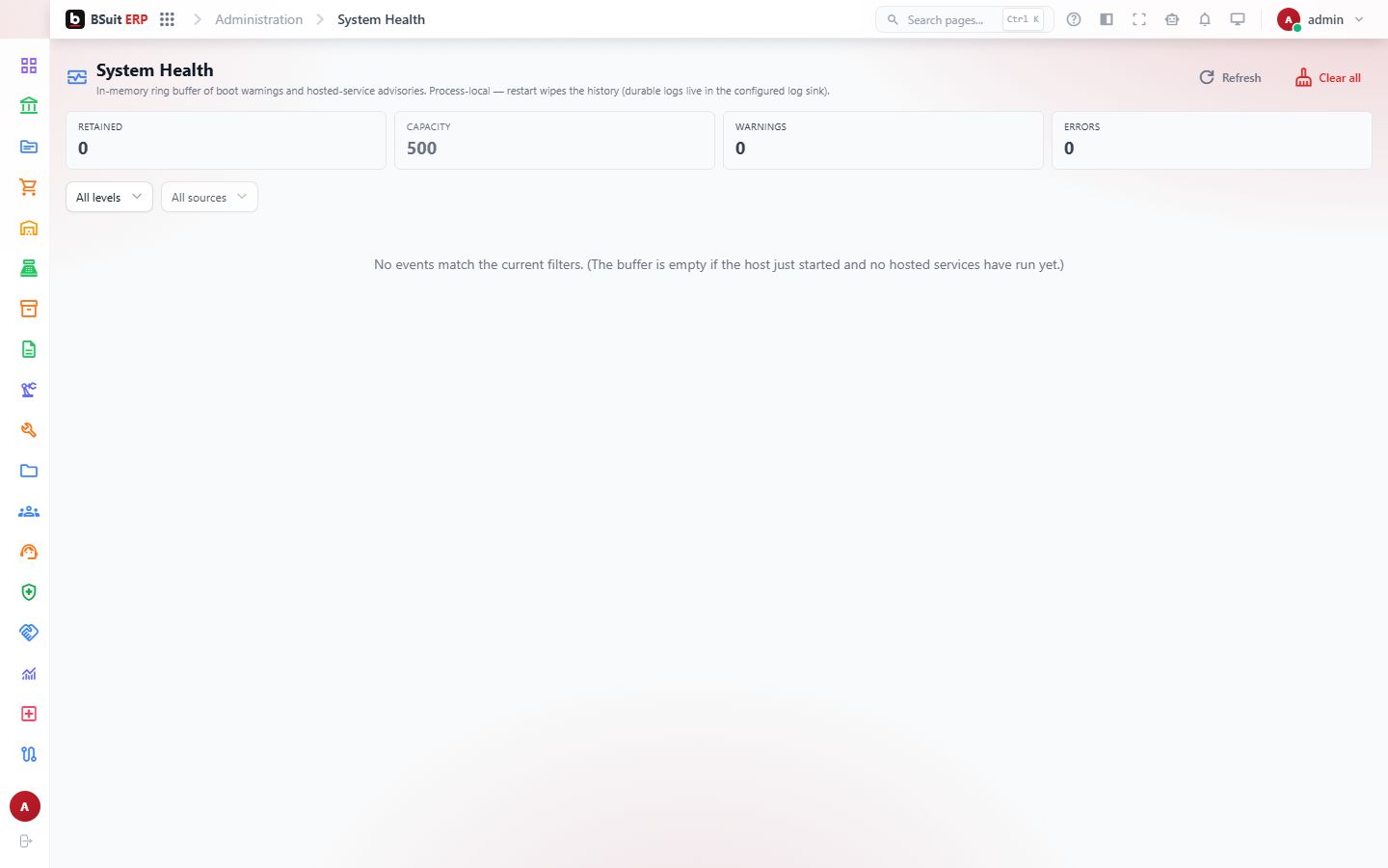Screenshot of the System Health page