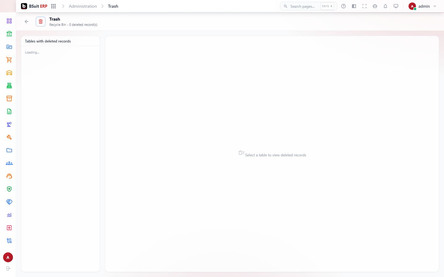 Screenshot of the Trash page
