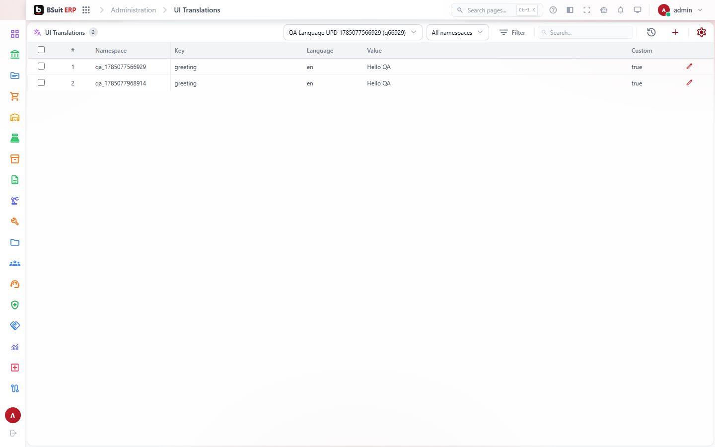 Screenshot of the Ui Translations page