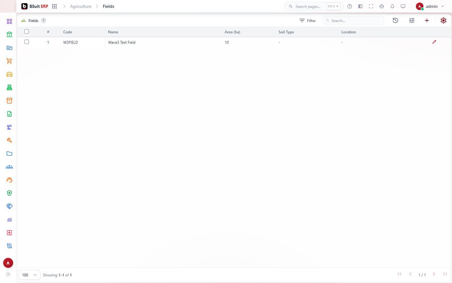 Screenshot of the Fields page