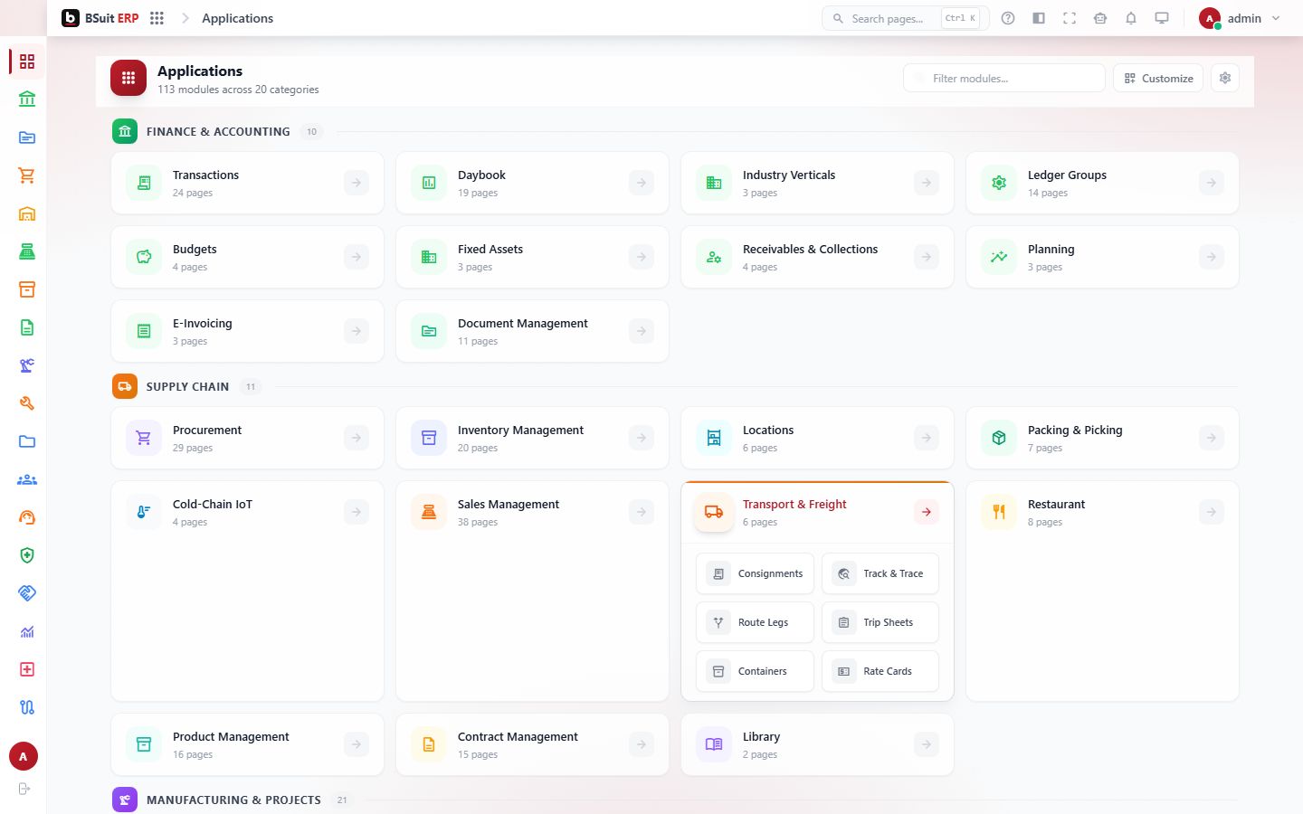 Screenshot of the Applications page