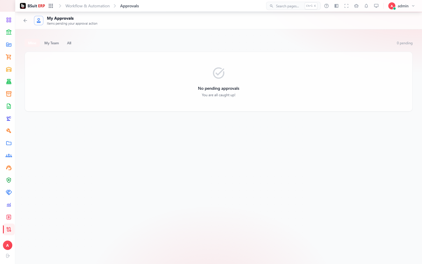 Screenshot of the Approvals and workflow tasks page