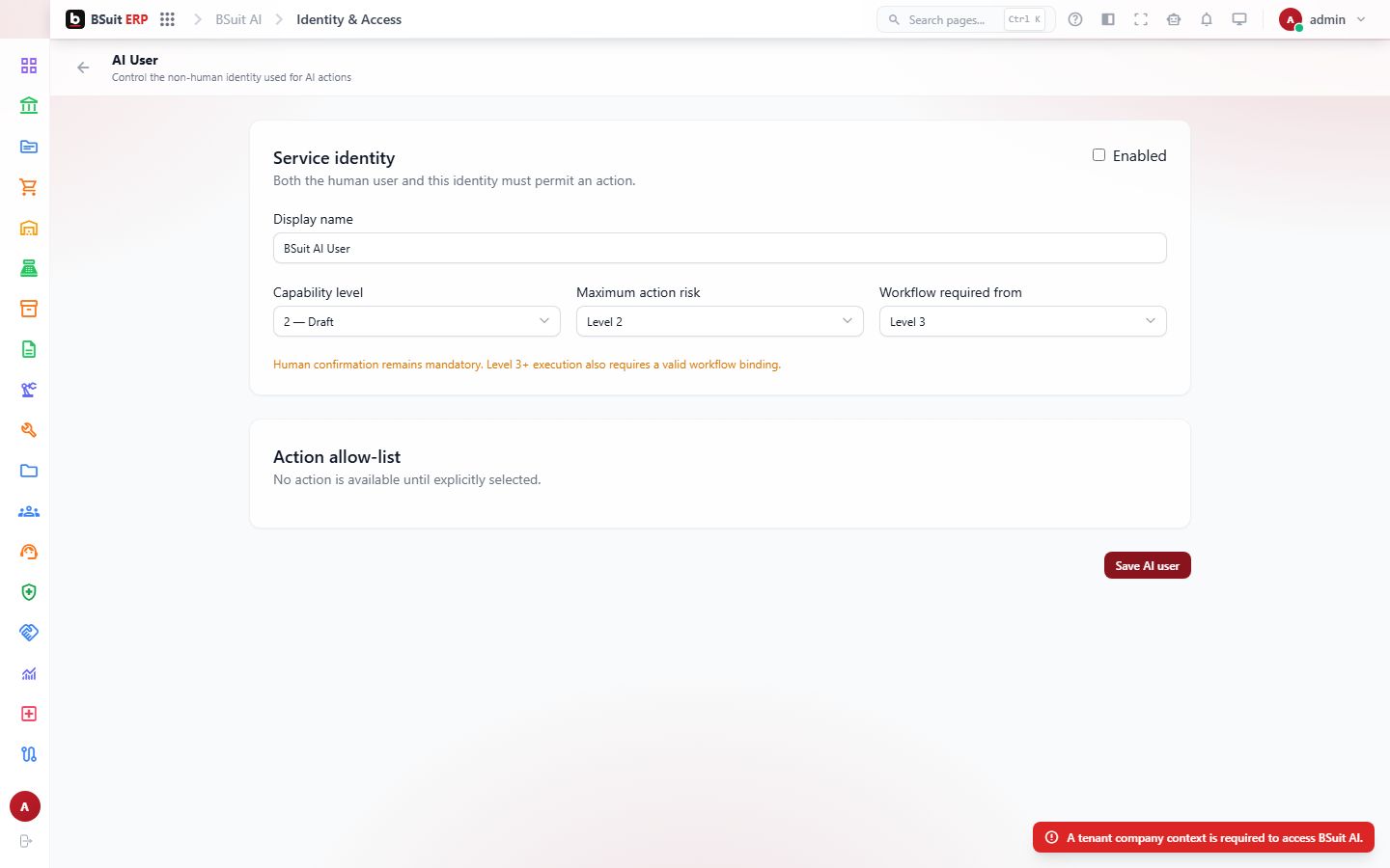 Screenshot of the AI User page
