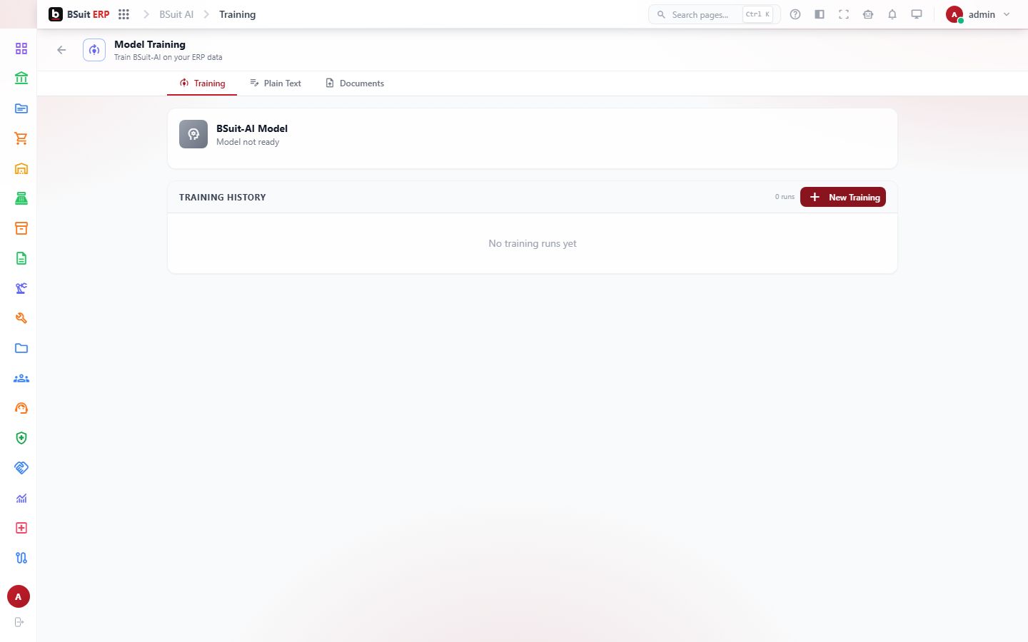 Screenshot of the Model Training page
