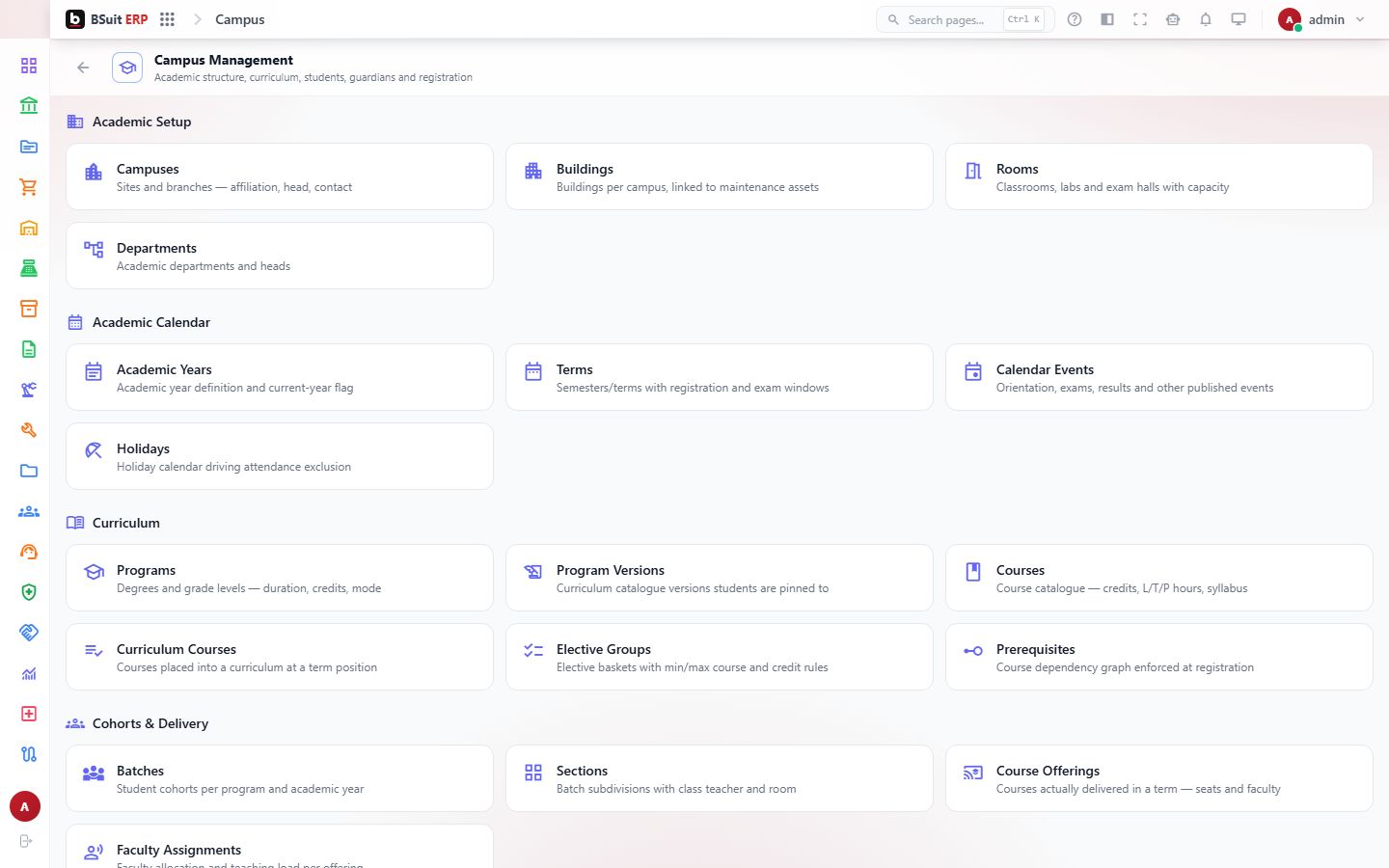 Screenshot of the Campus Management page