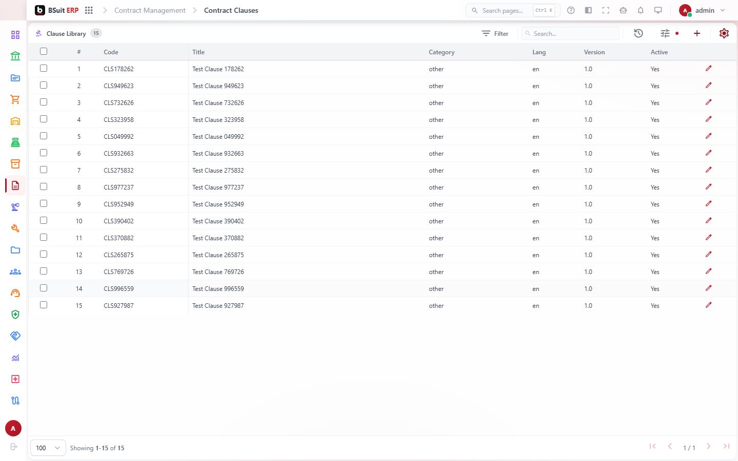 Screenshot of the Contract Clauses page