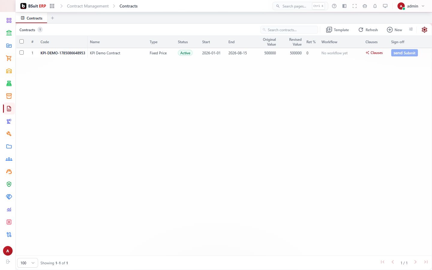 Screenshot of the Contracts page