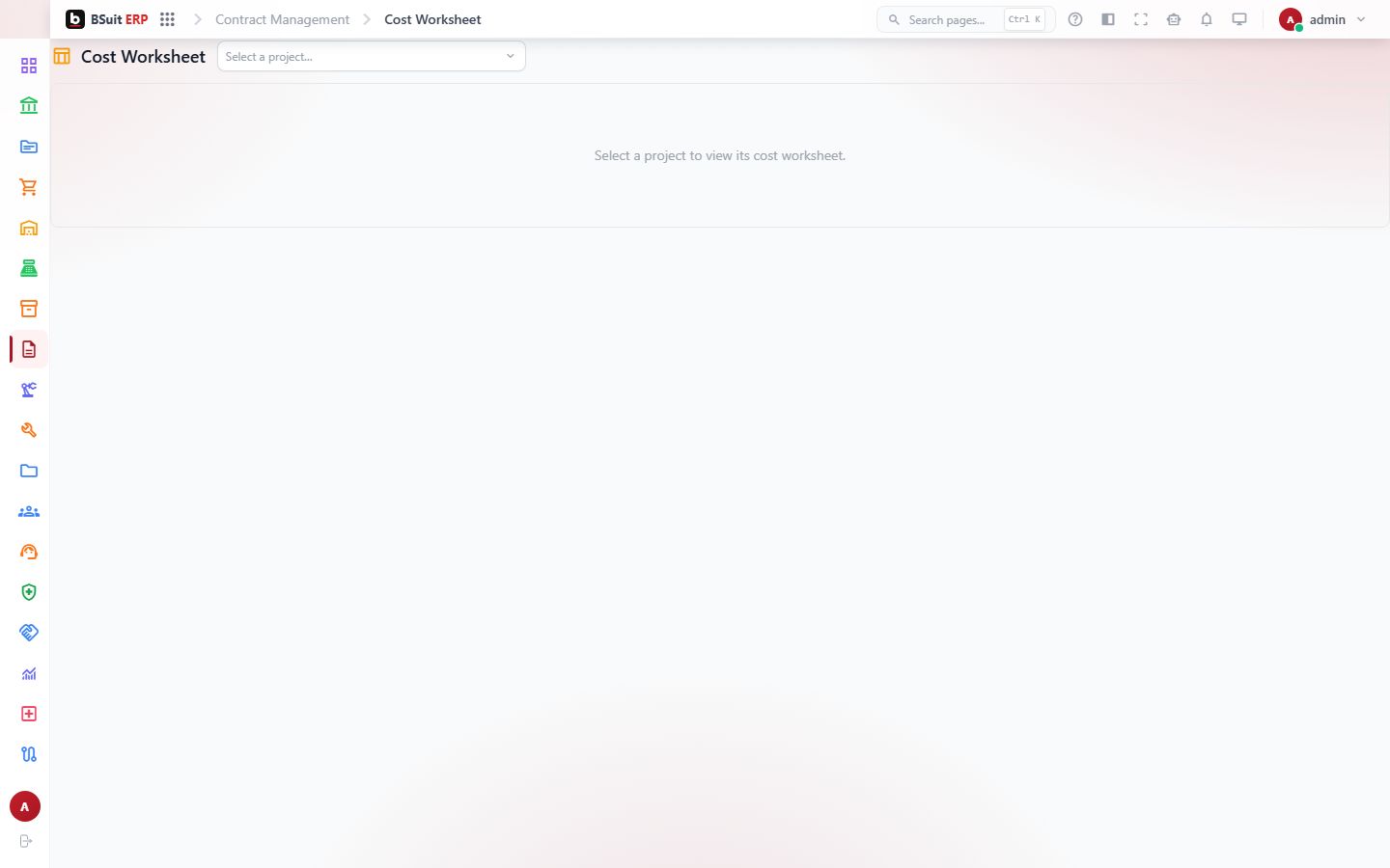 Screenshot of the Cost Worksheet page