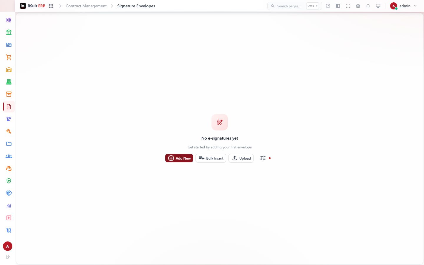 Screenshot of the Signature Envelopes page