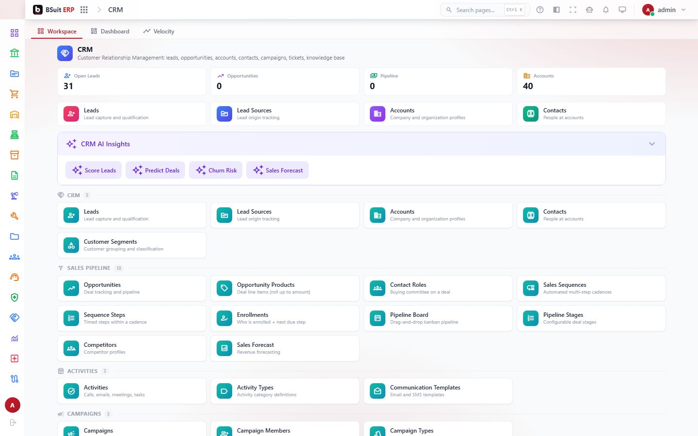 Screenshot of the Crm page