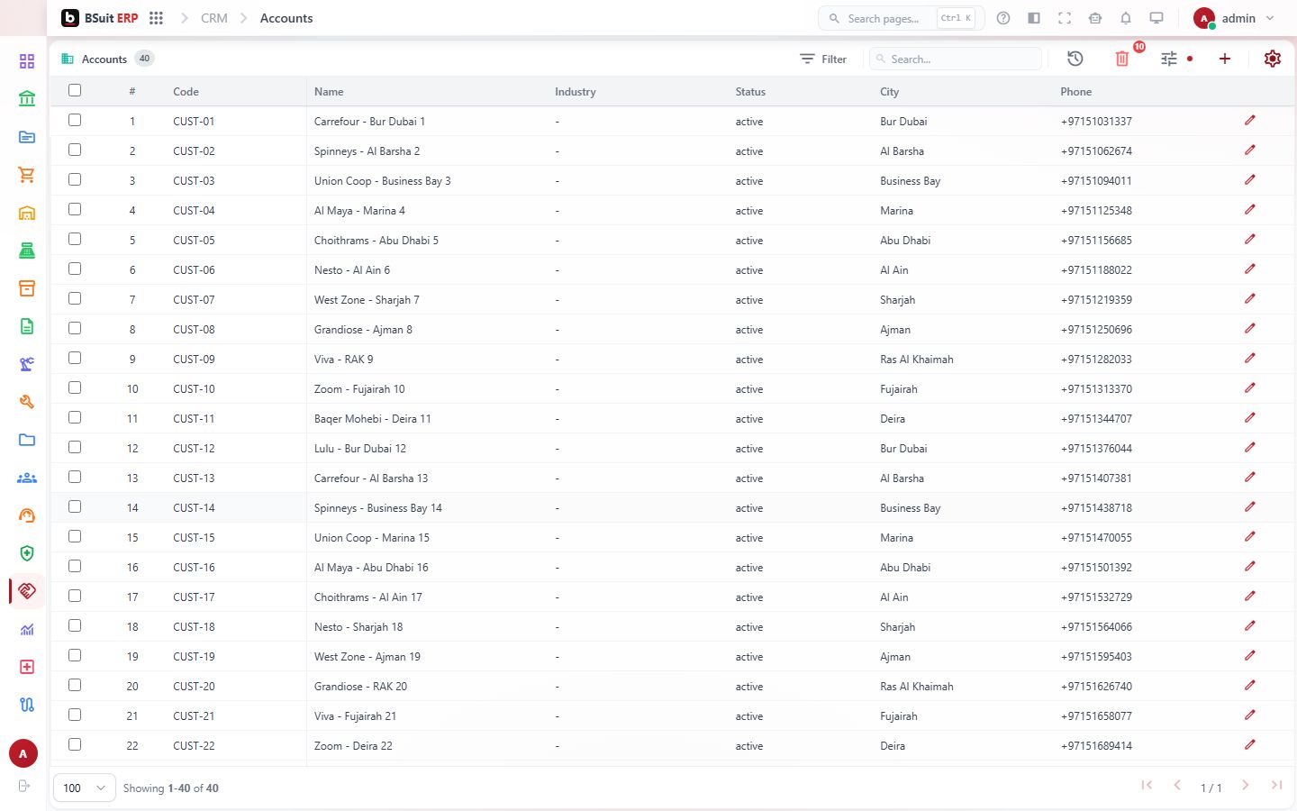 Screenshot of the Accounts page