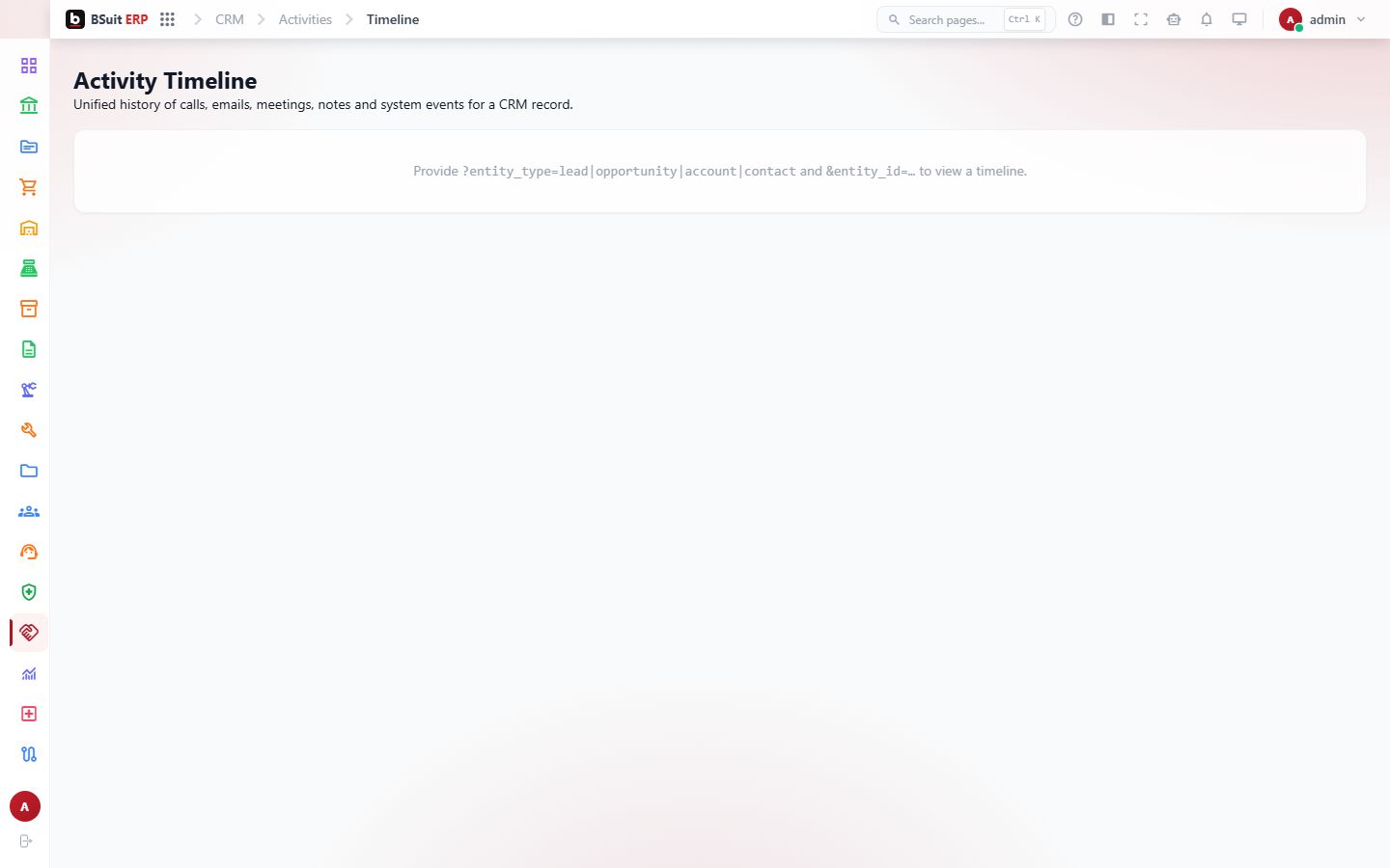 Screenshot of the Activity Timeline page