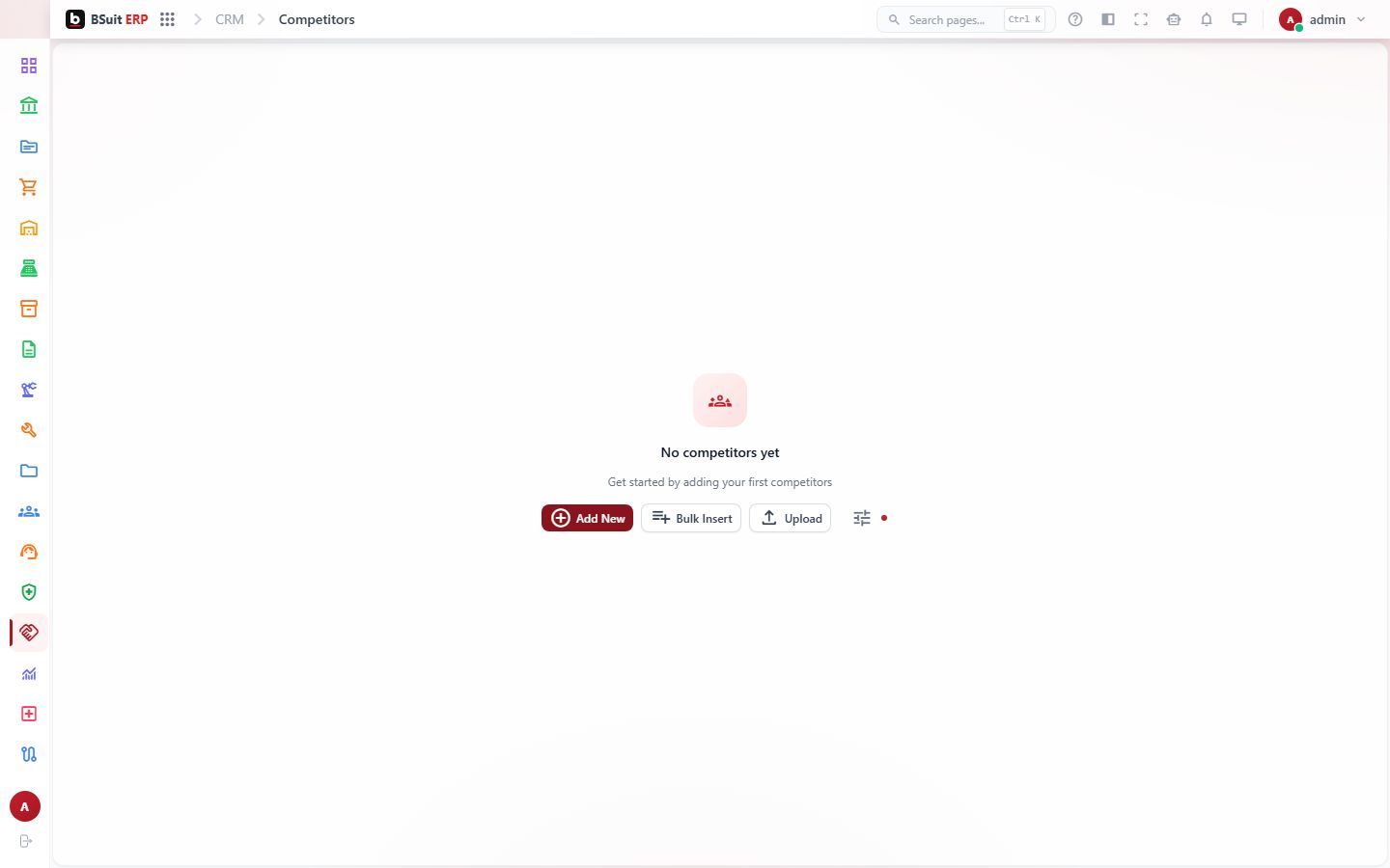 Screenshot of the Competitors page