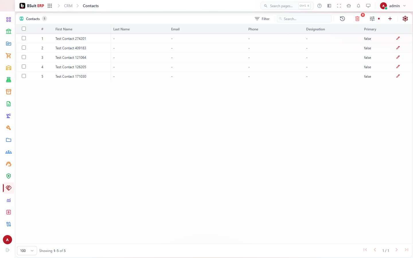 Screenshot of the Contacts page