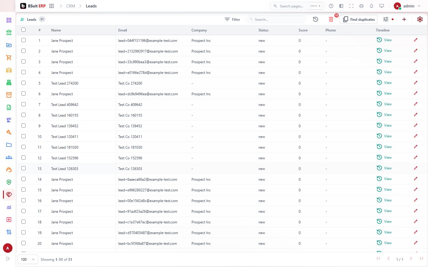 Screenshot of the Leads page