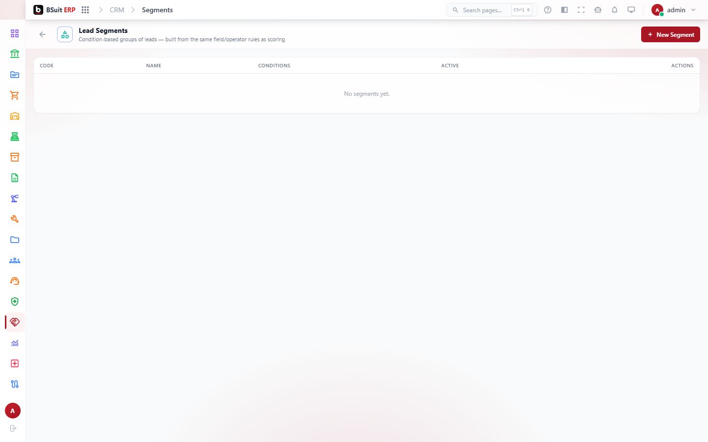Screenshot of the Lead Segments page