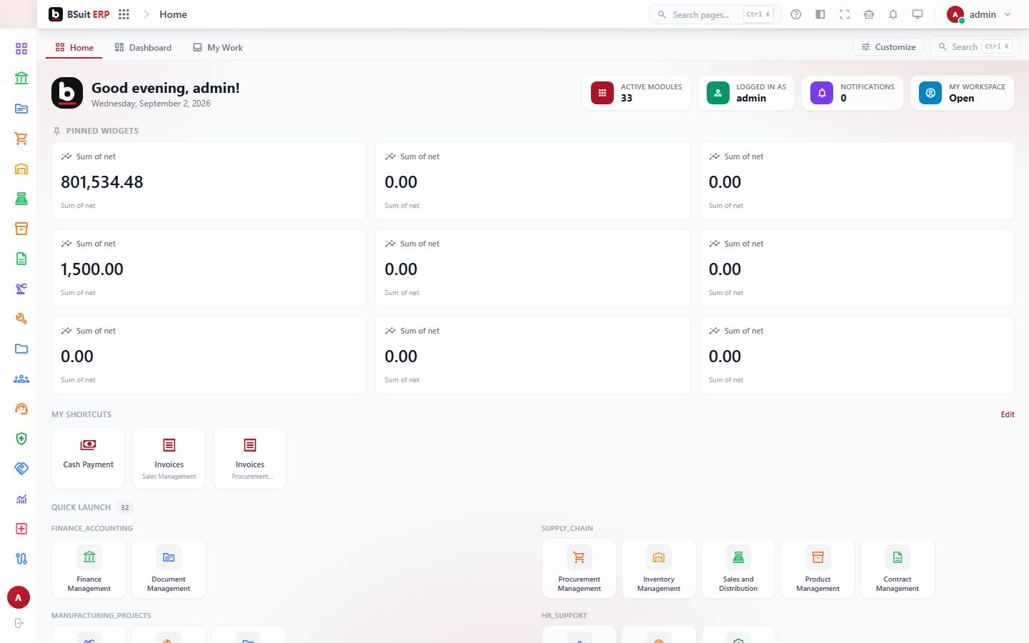 Screenshot of the Dashboard page