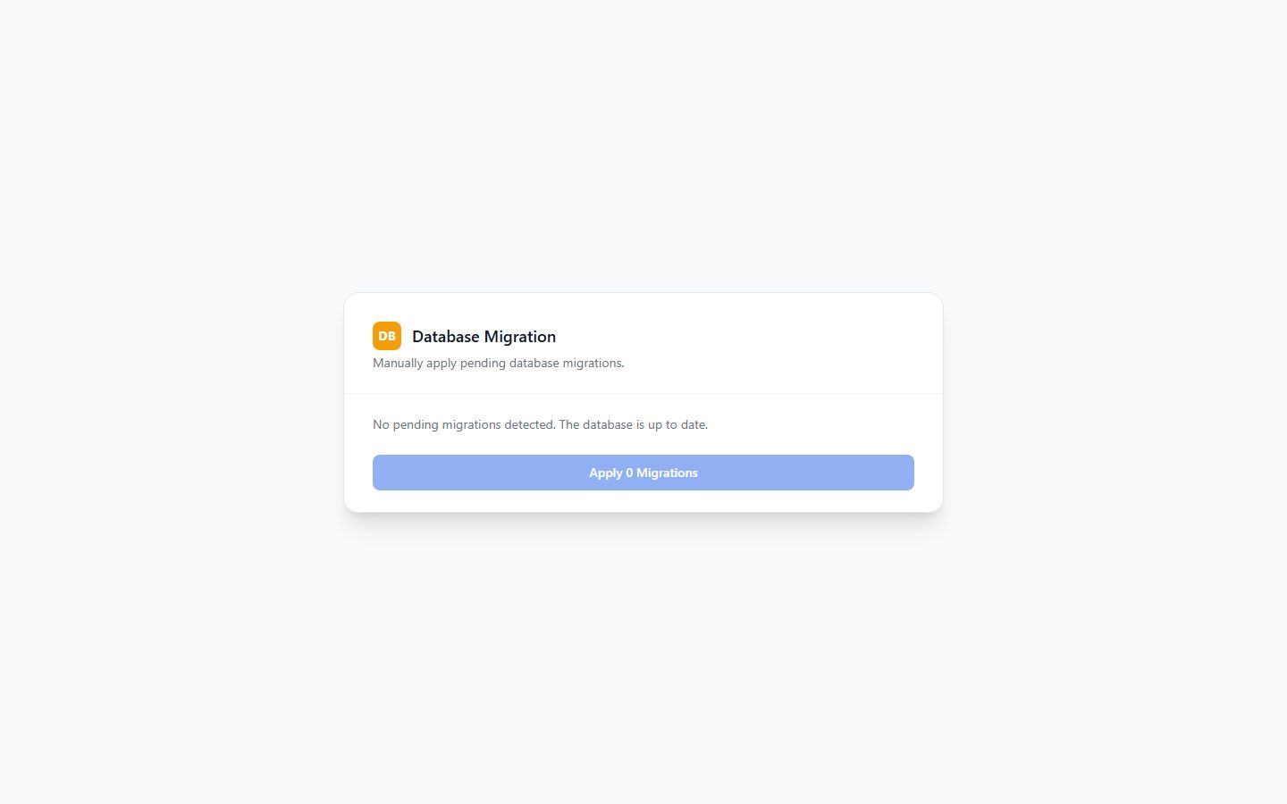 Screenshot of the Database Migration page