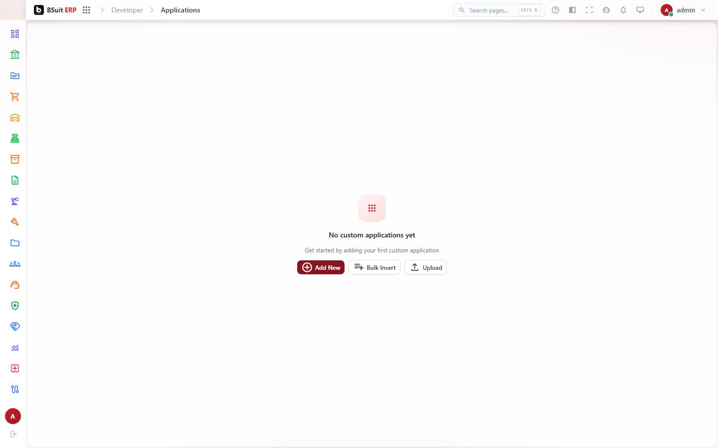 Screenshot of the Applications page