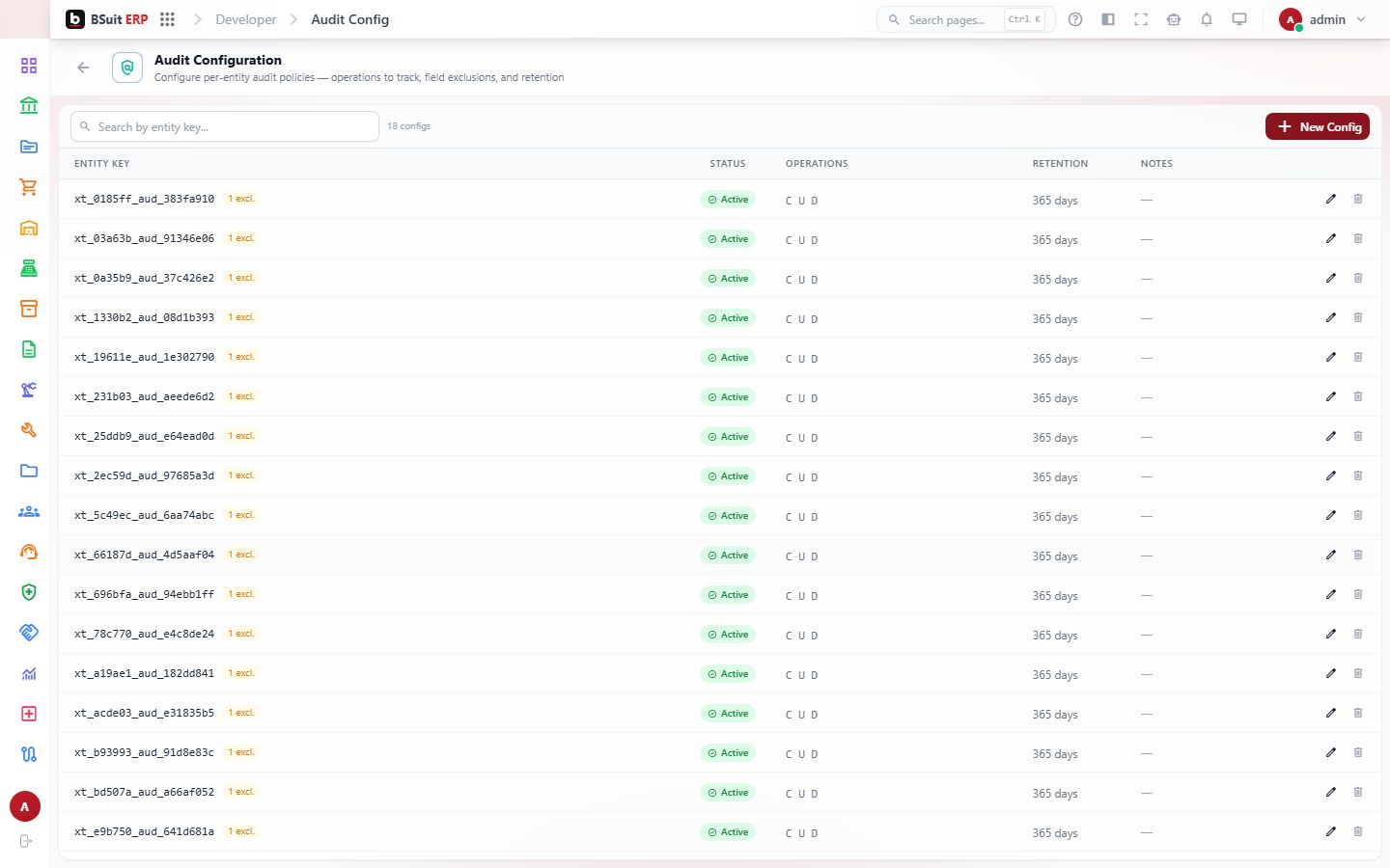 Screenshot of the Audit Configuration page