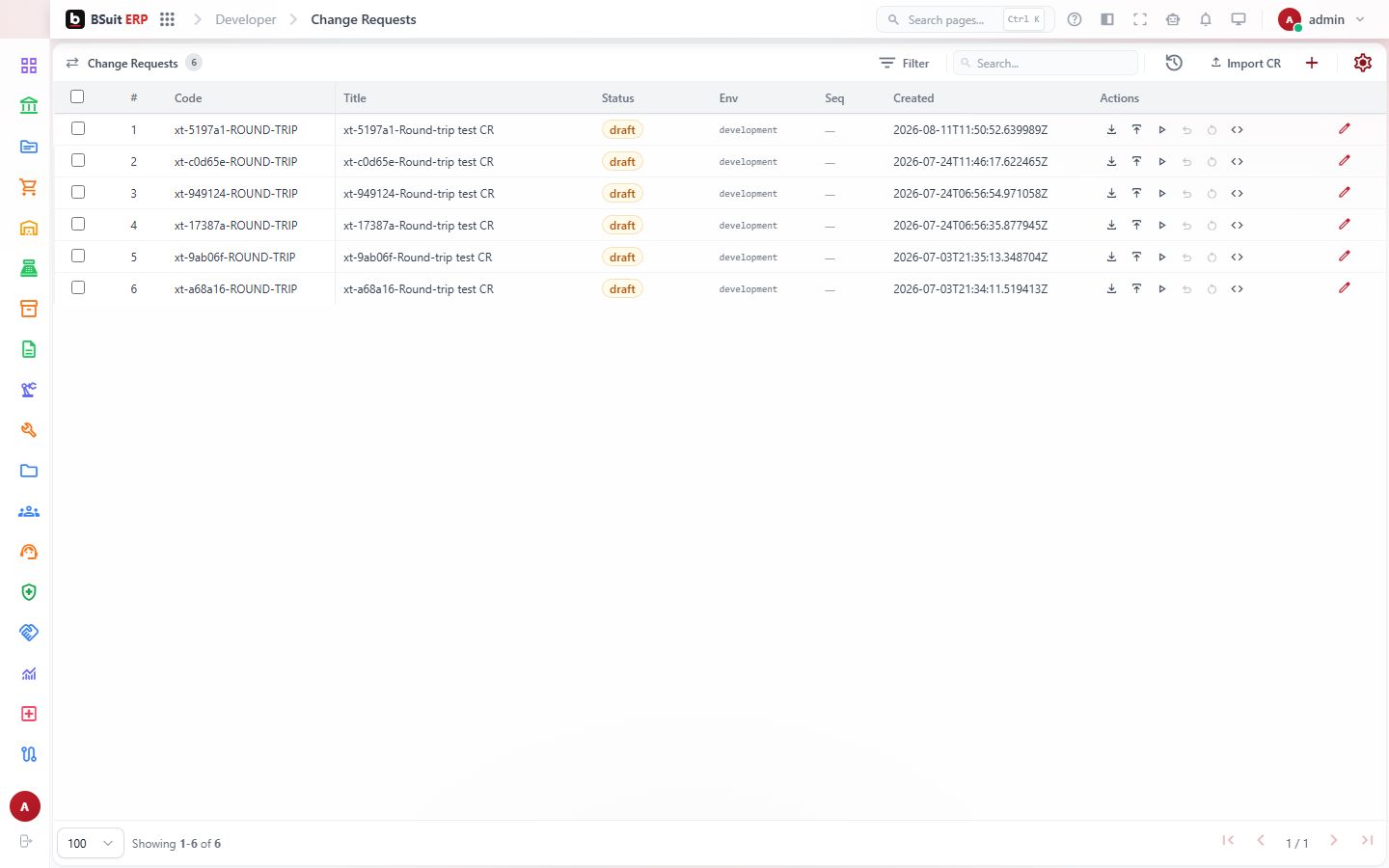 Screenshot of the Change Requests page