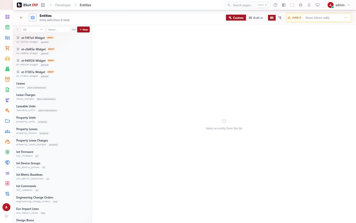Screenshot of the Entities page