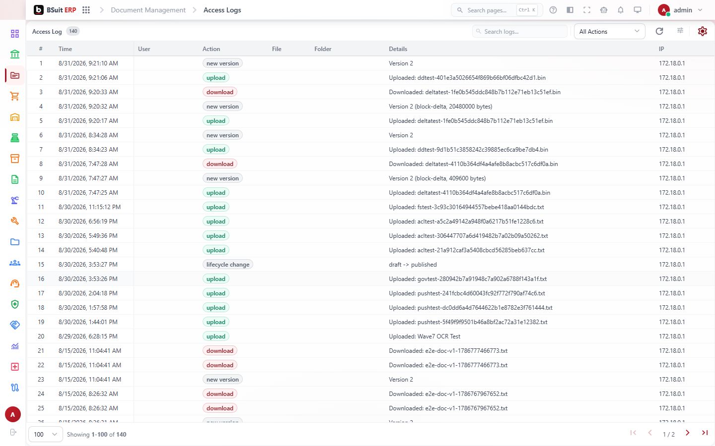 Screenshot of the Access Logs page