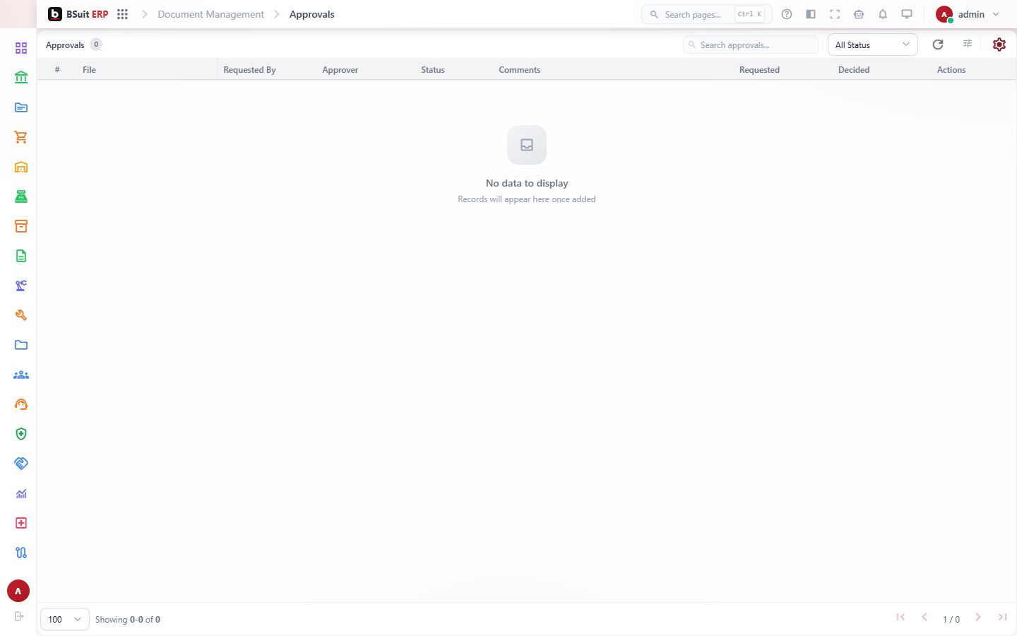 Screenshot of the Approvals page