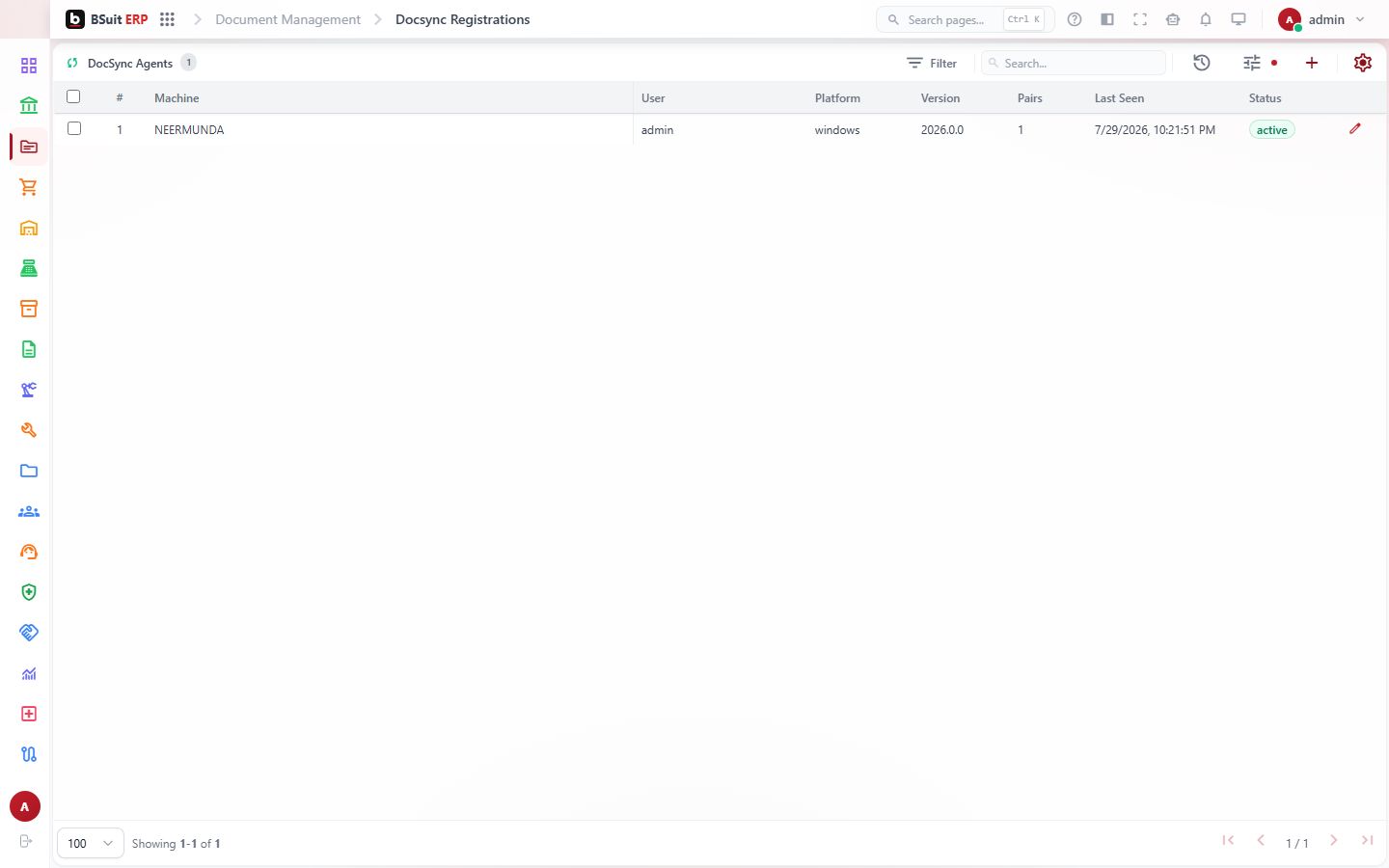 Screenshot of the Docsync Registrations page