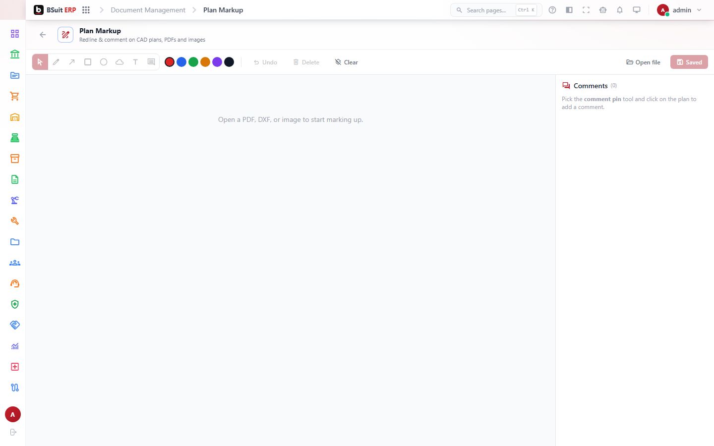 Screenshot of the Plan Markup page