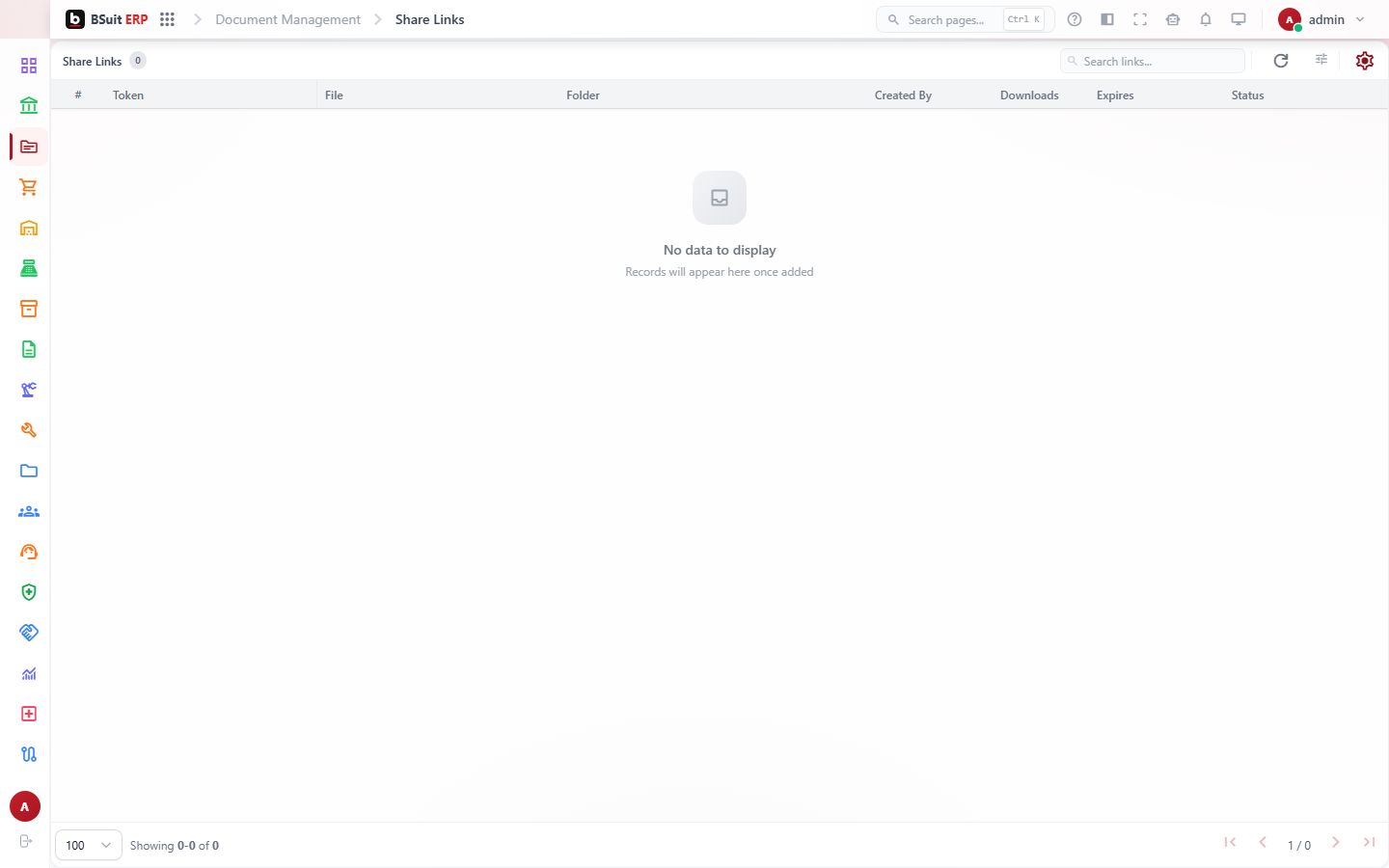 Screenshot of the Share Links page