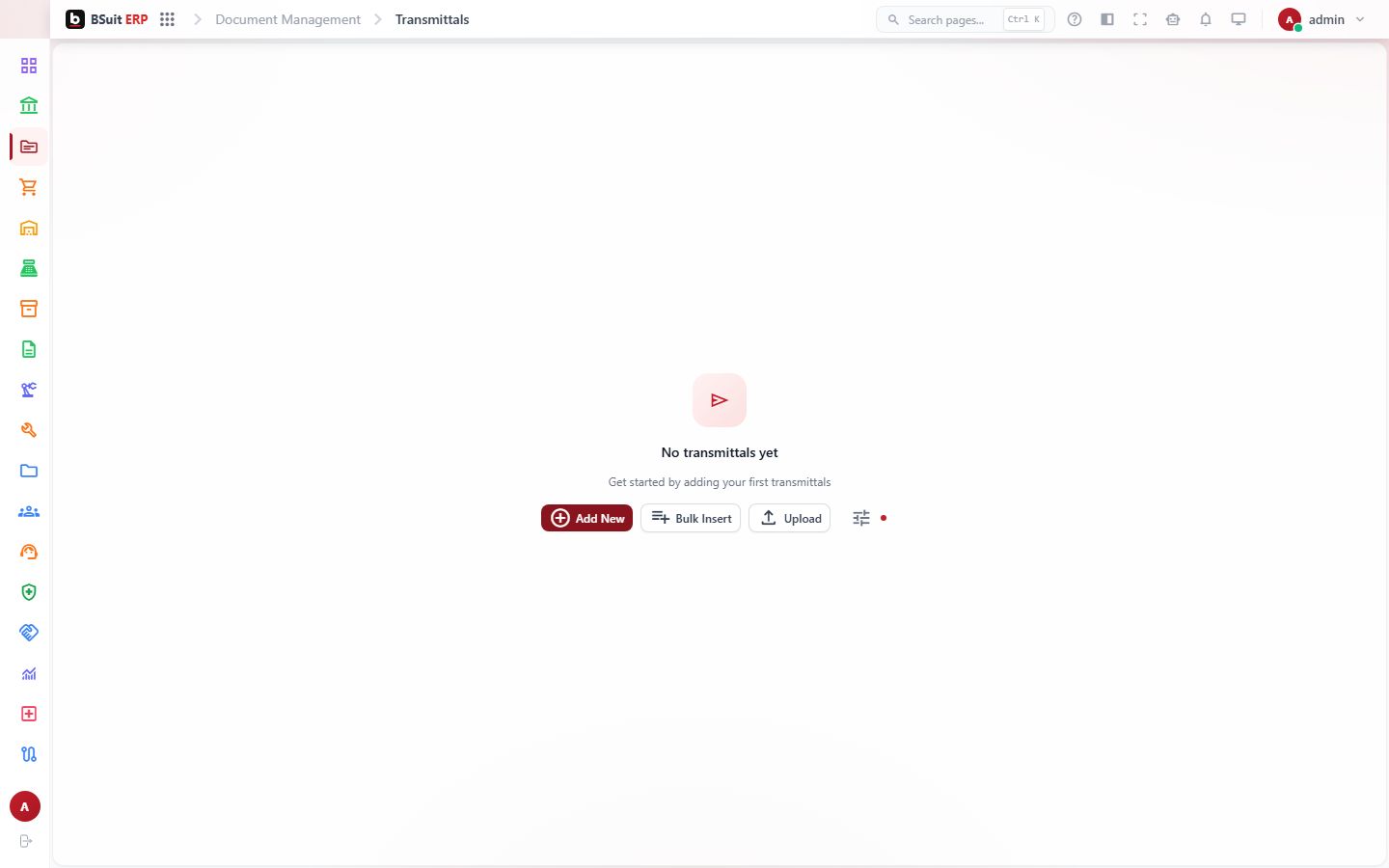 Screenshot of the Transmittals page