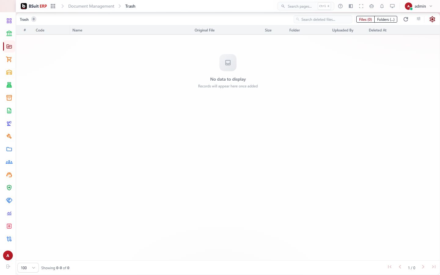 Screenshot of the Trash page