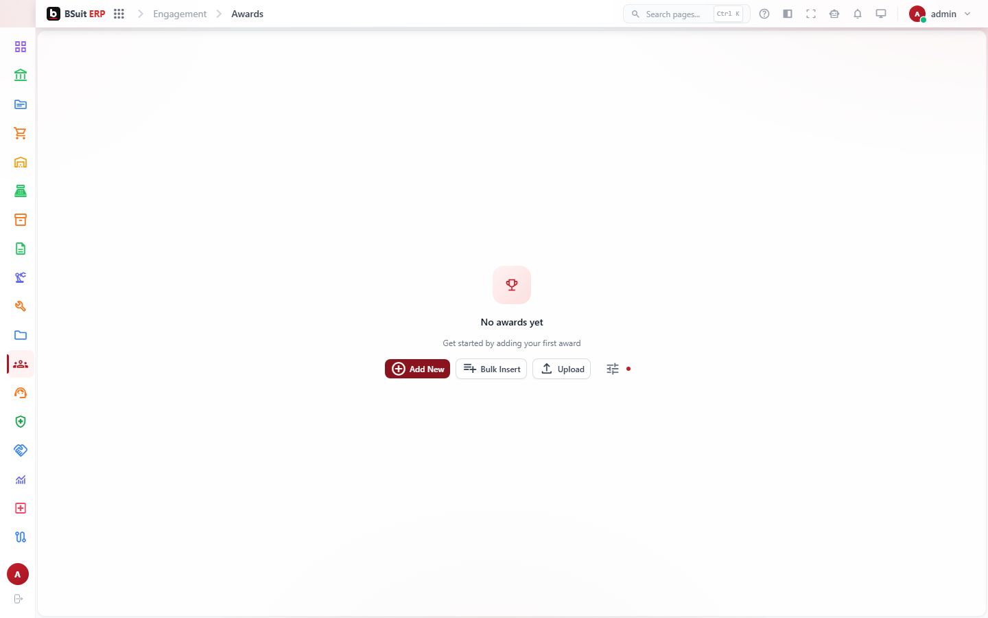 Screenshot of the Awards page
