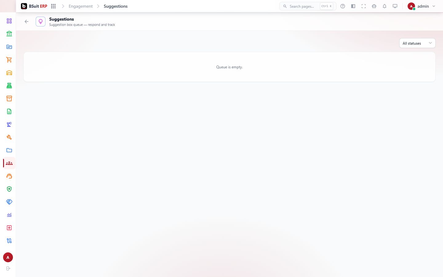 Screenshot of the Suggestions page