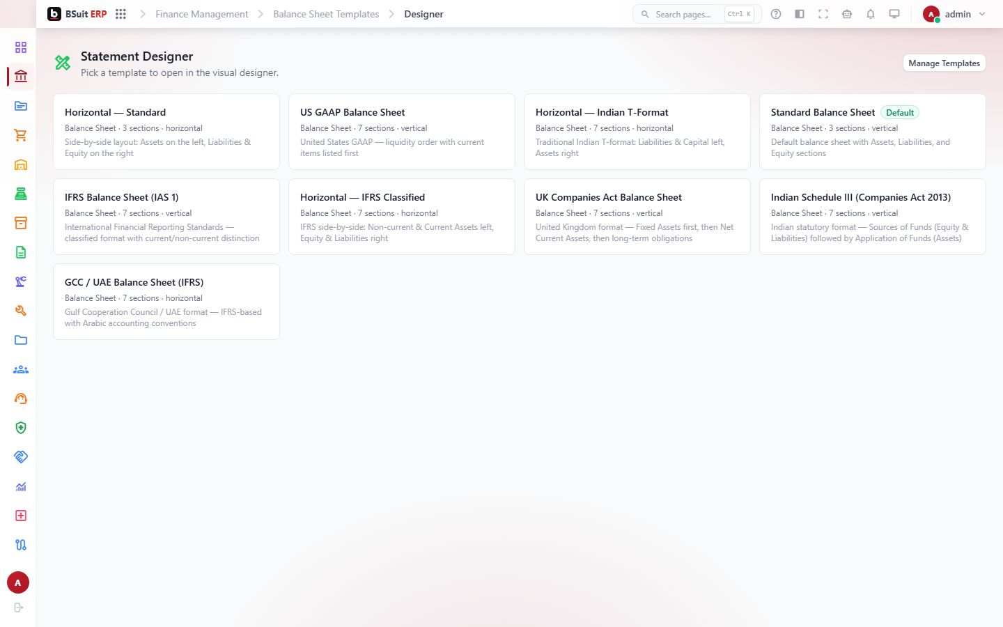 Screenshot of the Statement Designer page
