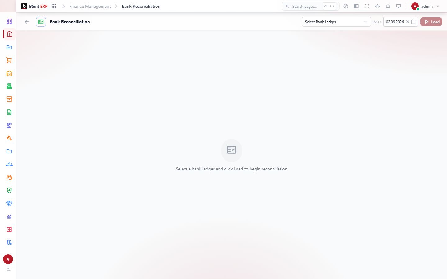 Screenshot of the Bank Reconciliation page