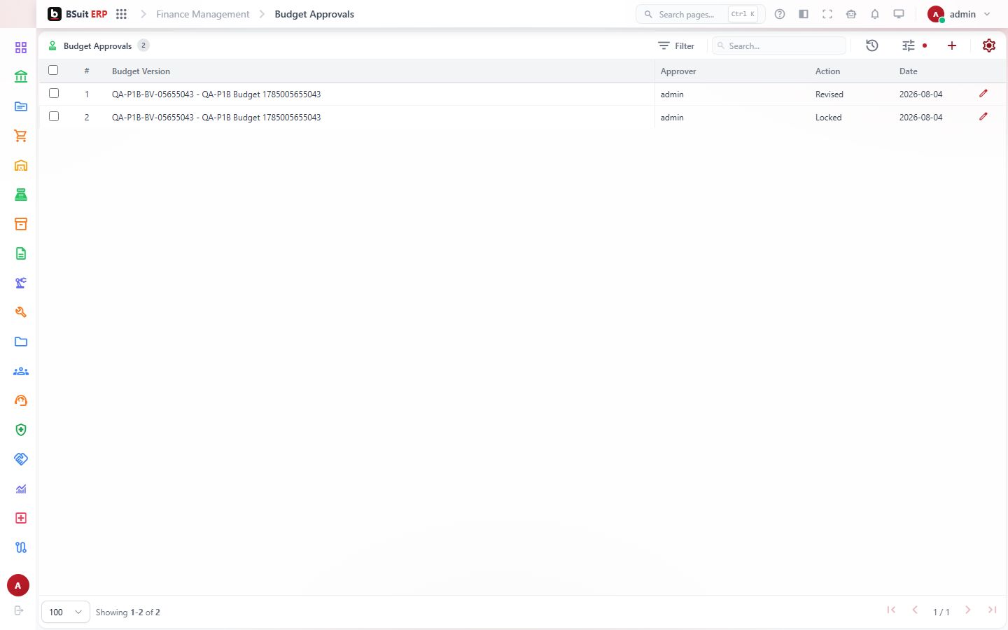 Screenshot of the Budget Approvals page