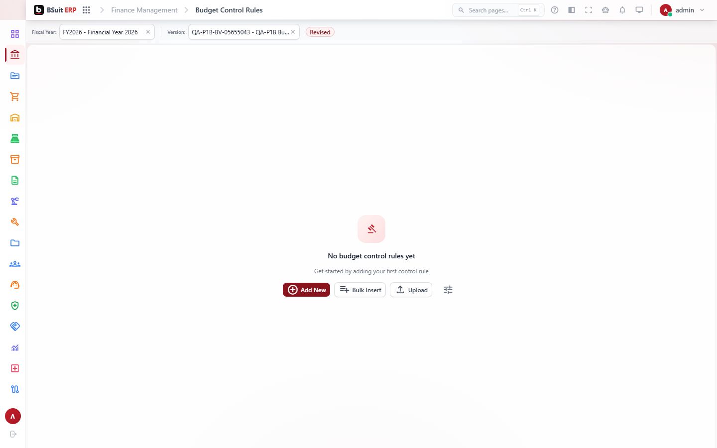 Screenshot of the Budget Control Rules page