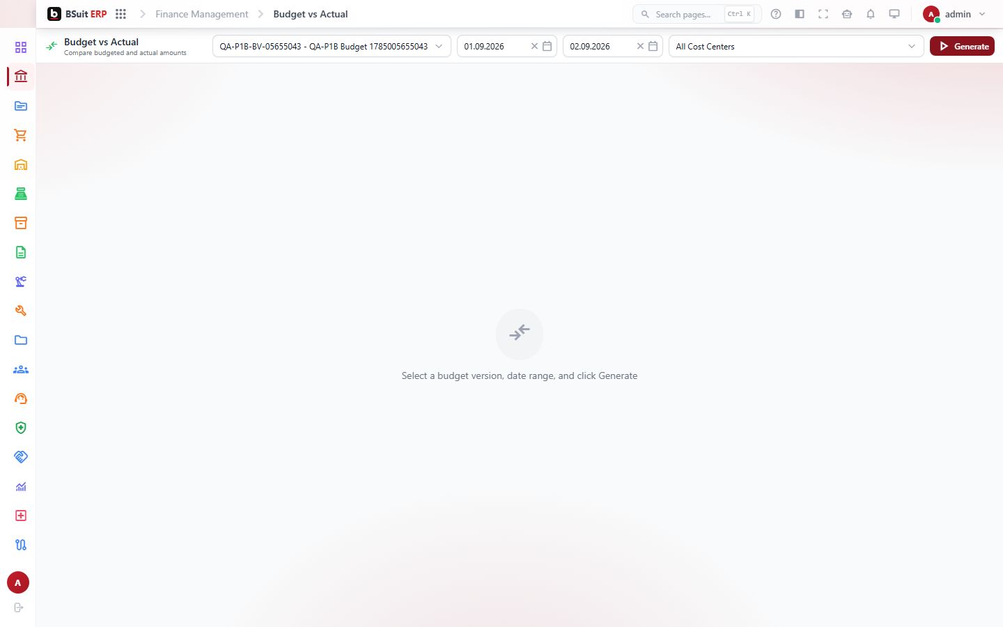 Screenshot of the Budget Vs Actual page