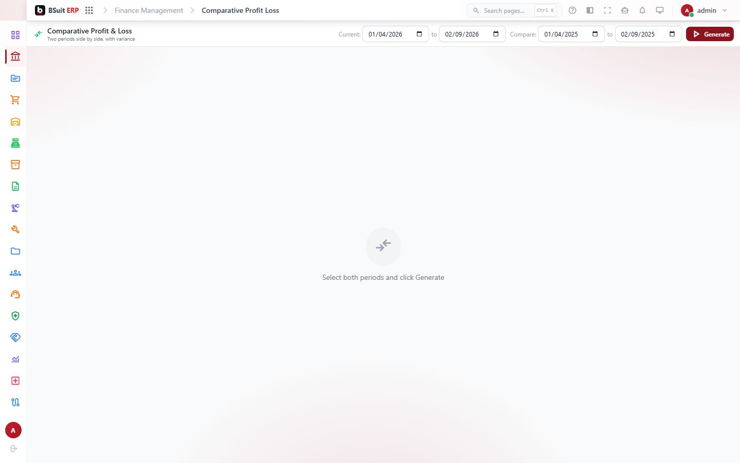 Screenshot of the Comparative Profit Loss page