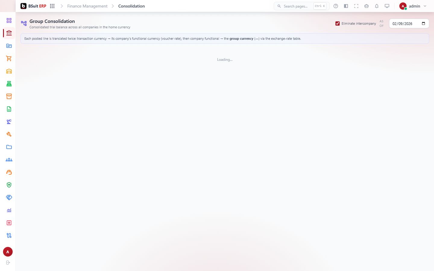 Screenshot of the Group Consolidation page