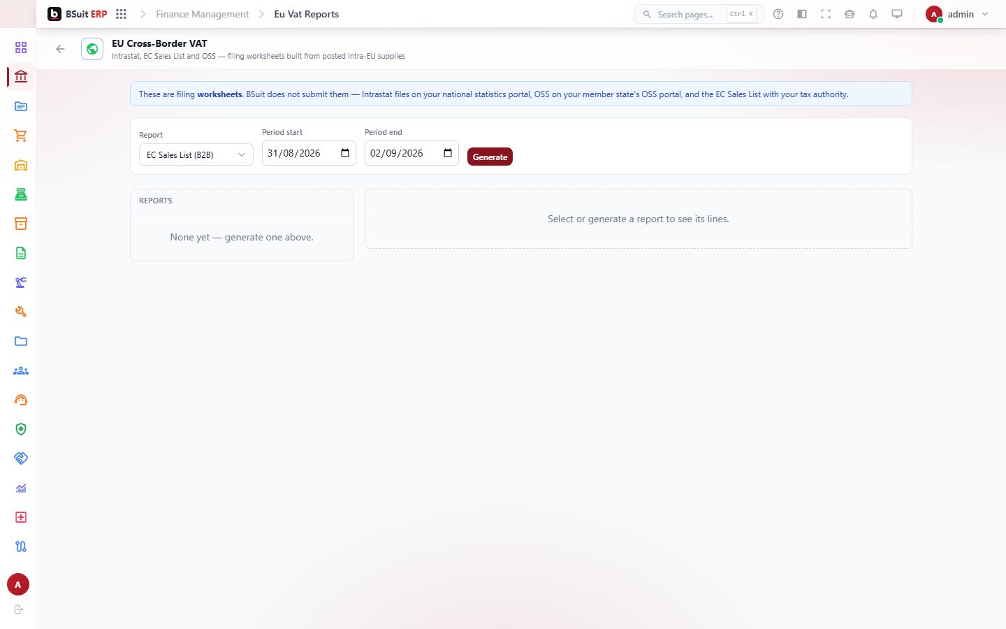 Screenshot of the EU Cross-Border VAT page